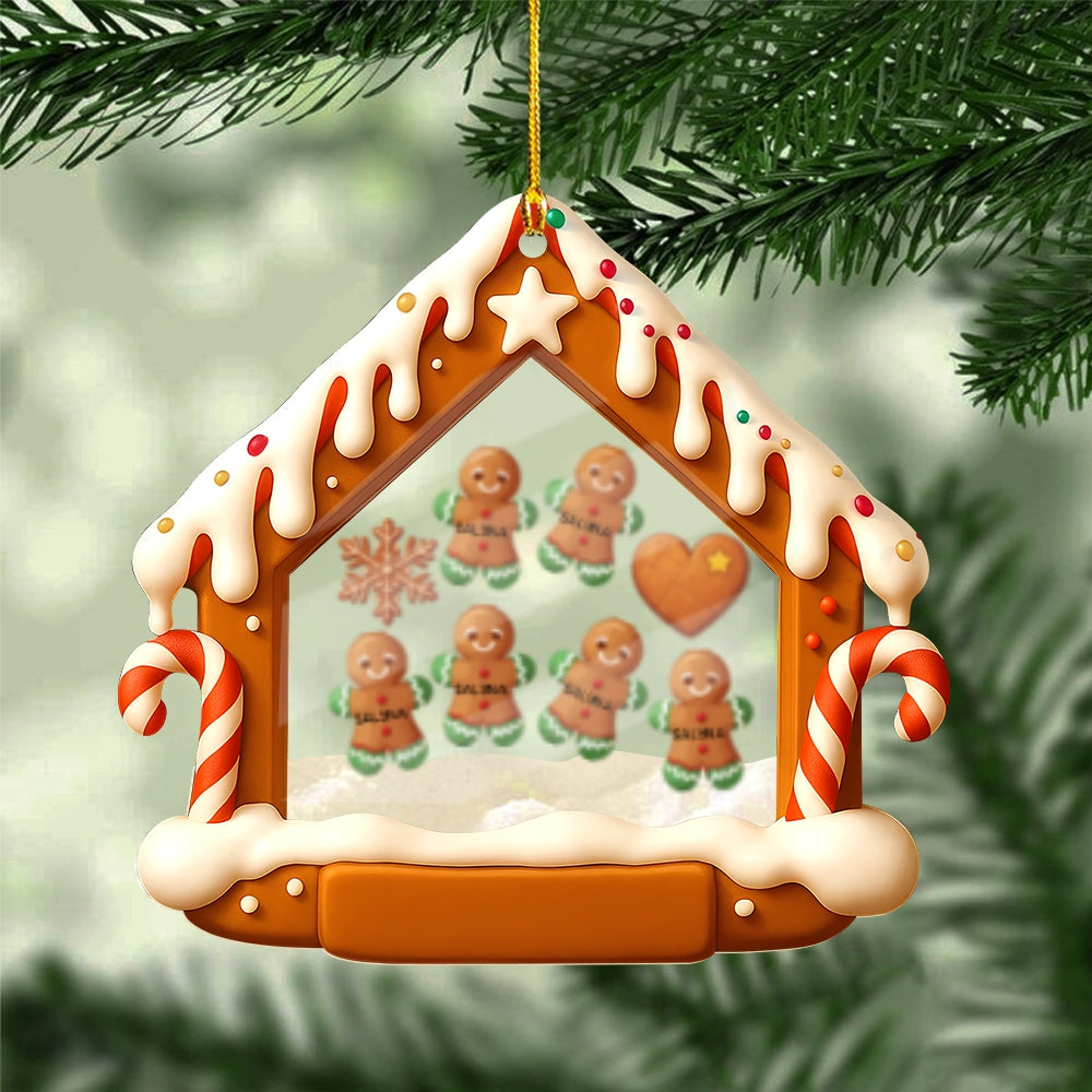 Custom Acrylic Shaker Ornament – Personalized Gingerbread House Family Christmas Decoration