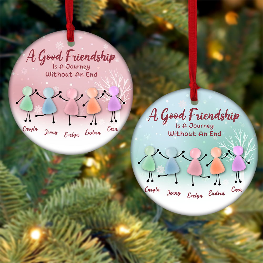 Custom A Good Friendship Circle Ceramic Ornament with Acrylic Pieces – Personalized Names & Quote And Best Friend Christmas Gift