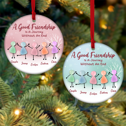 Custom A Good Friendship Circle Ceramic Ornament with Acrylic Pieces – Personalized Names & Quote And Best Friend Christmas Gift