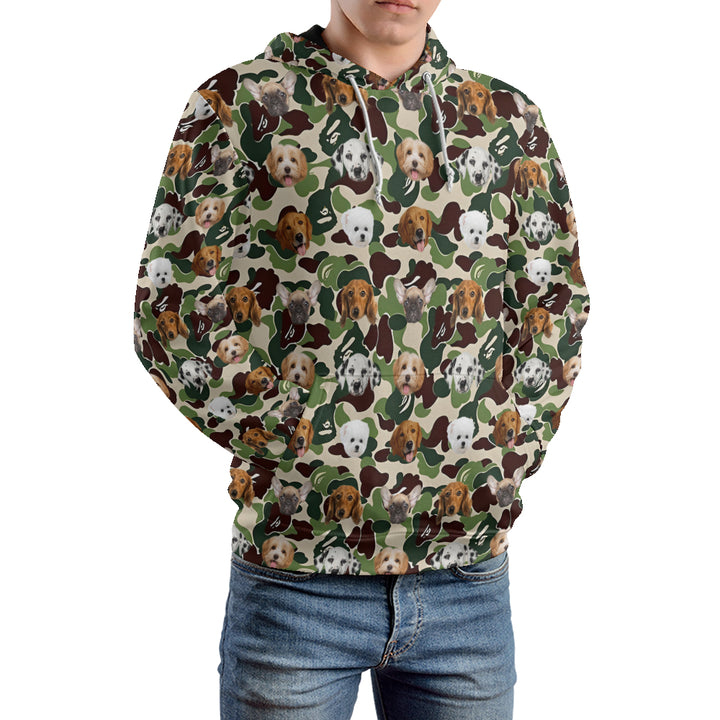Custom Dog Face Camo Hoodies – Personalized Cute Pet Lover Streetwear in Multiple Colors