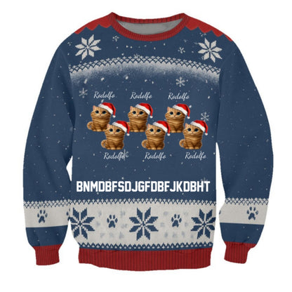 Custom Cat Mom Christmas Sweater – “Best Cat Mom Ever” - Personalized Cat Images, Names & Colors , Cozy Holiday Knit Pullover