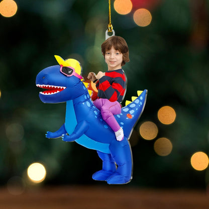 Custom Kid Face Blue Dinosaur Acrylic Ornament – Personalized Acrylic Photo Ornament Gift For Kids