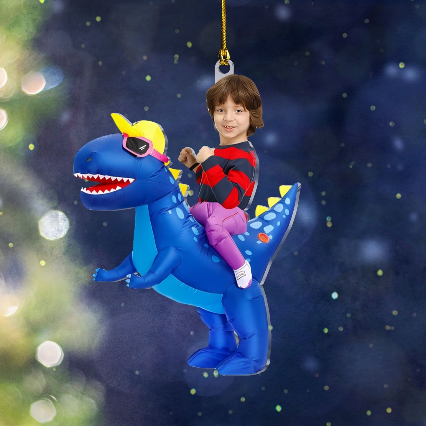 Custom Kid Face Blue Dinosaur Acrylic Ornament – Personalized Acrylic Photo Ornament Gift For Kids