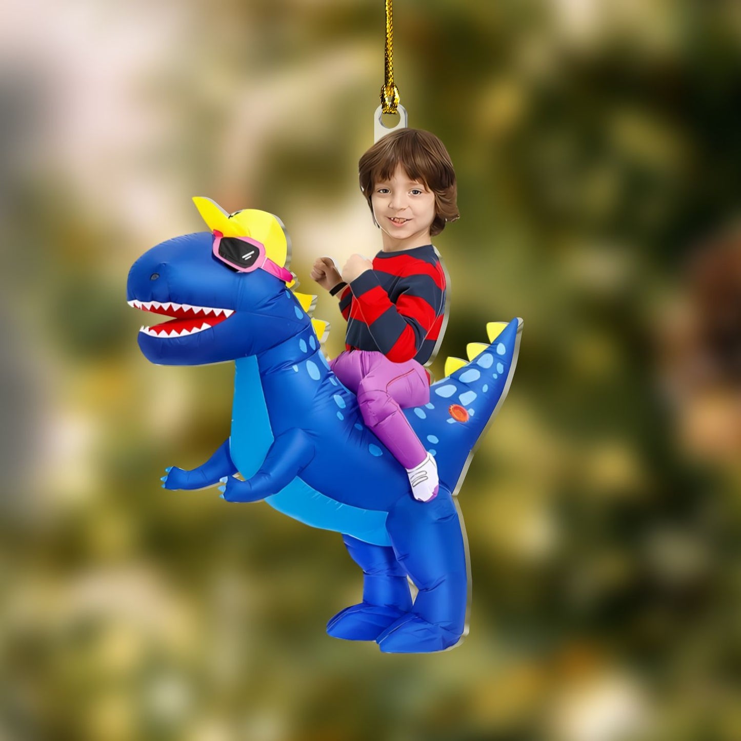 Custom Kid Face Blue Dinosaur Acrylic Ornament – Personalized Acrylic Photo Ornament Gift For Kids