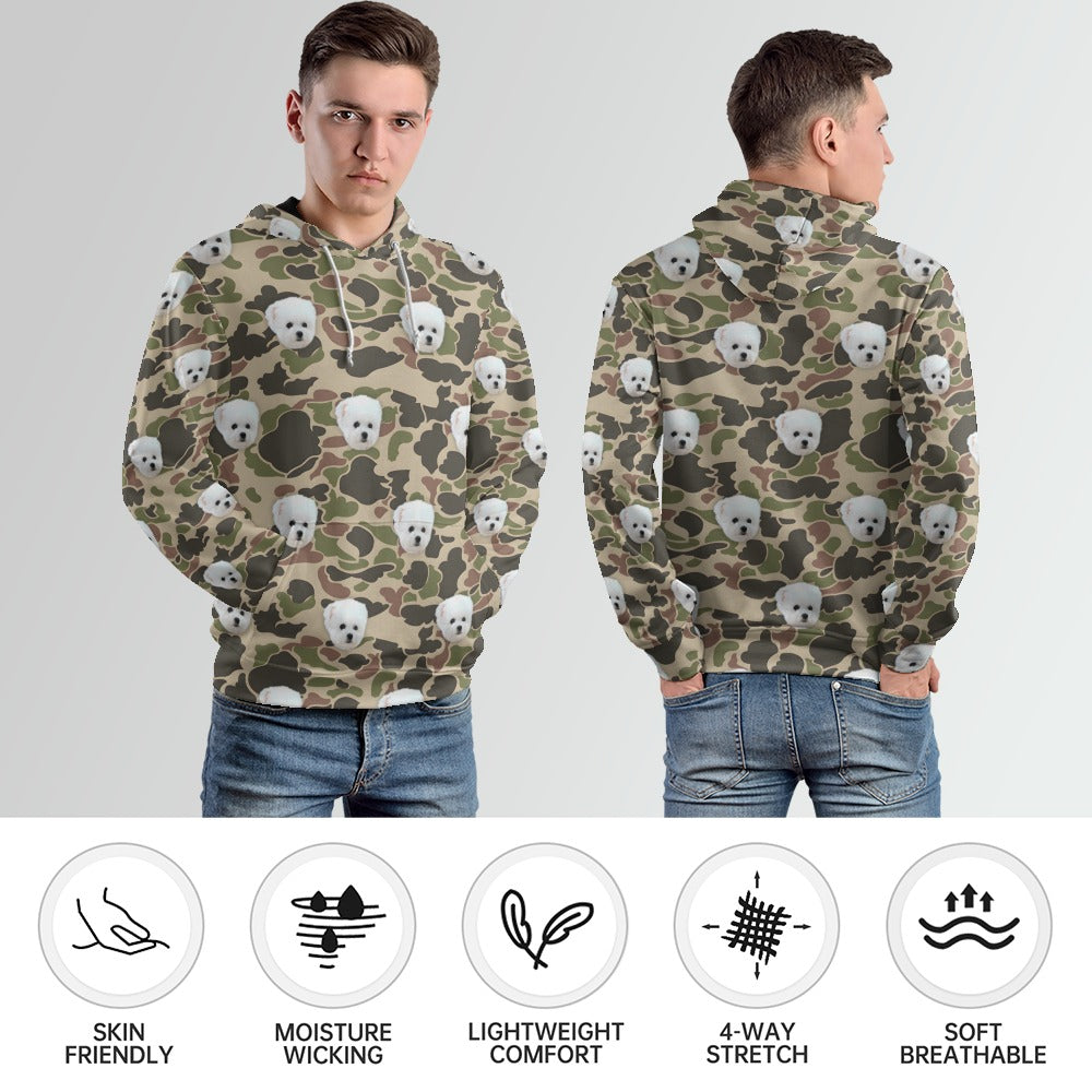 Custom Dog Face Camo Hoodies – Personalized Cute Pet Lover Streetwear in Multiple Colors