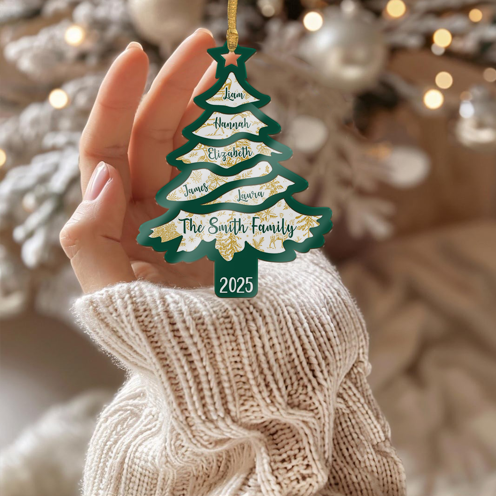 Family Name Christmas Tree Ornament – Personalized Holiday Decoration with Year