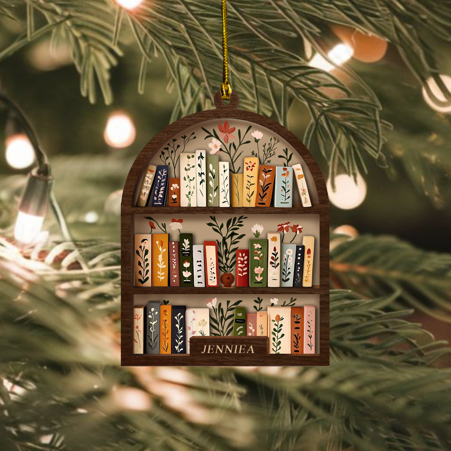 Custom Book Lover Ornament Wooden Bookshelf Decor - Personalized Name Christmas Gift for Reader Librarian Teacher