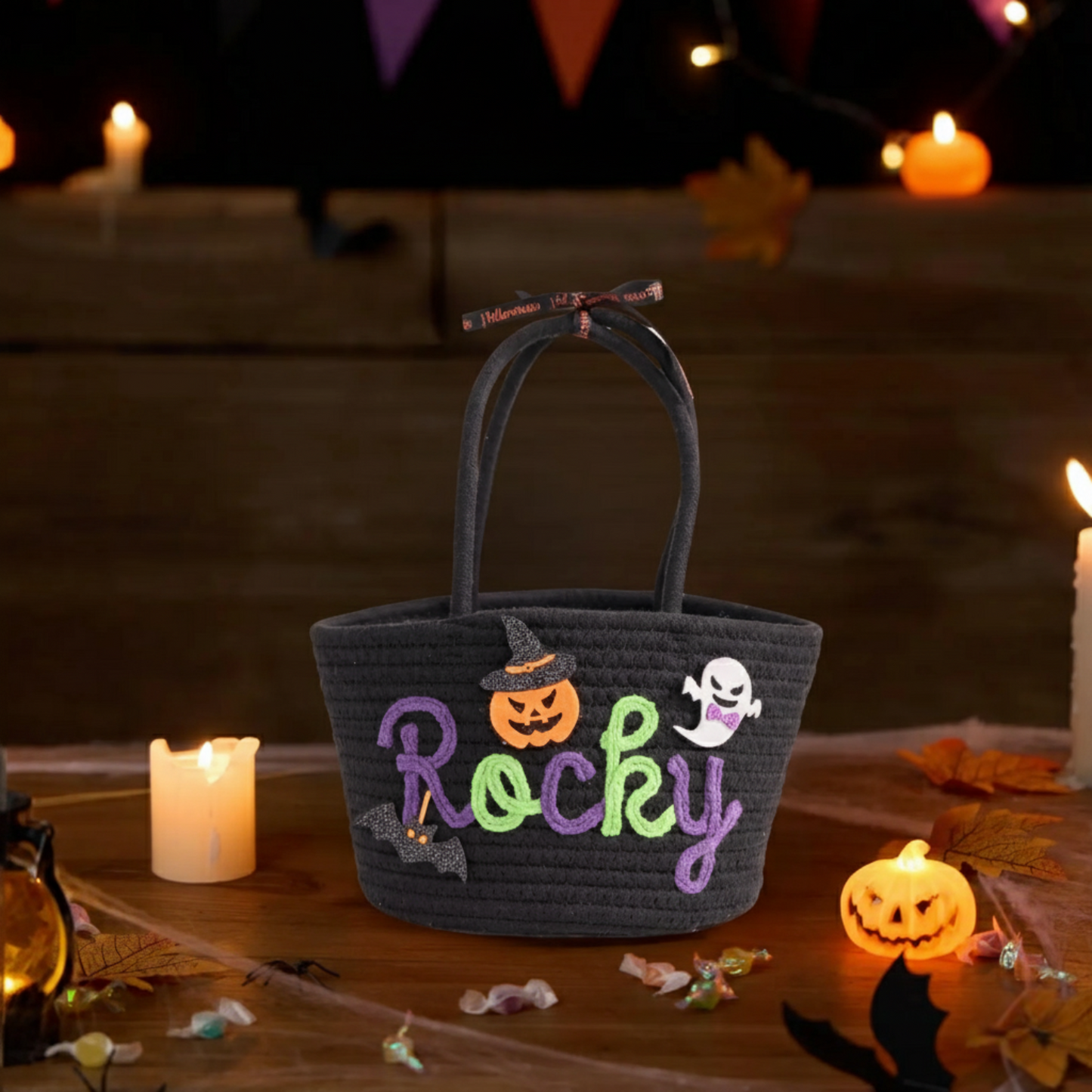 Custom Halloween Treat Bag with Name – Personalized Trick or Treat Basket | Customizable Candy Tote for Kids | Halloween Basket for Boys & Girl | Perfect Gift for Trick or Treating