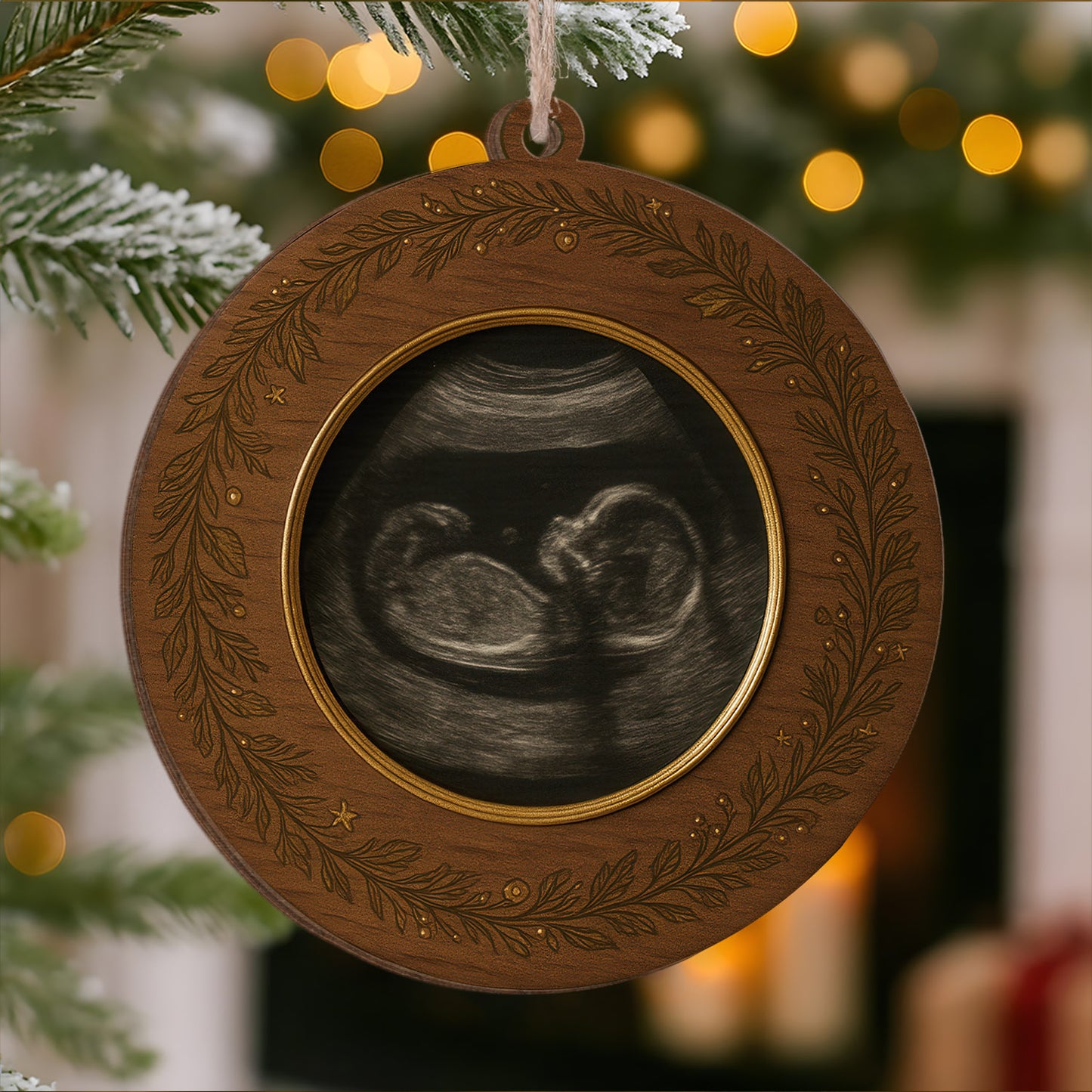 Custom 2-Layer Wooden Sonogram Ornament – Personalized Baby Ultrasound Christmas Keepsake