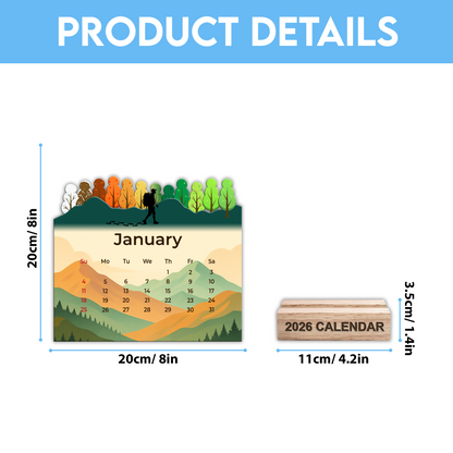 Custom Name Calendar 2026 with Wooden Stand – Personalized Adventure Desk Calendar - Climbing Through The Days