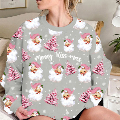 Funny Pink Santa Christmas Sweatshirt – Personalized Merry Kiss-mas & Santa Quote Holiday Pullover