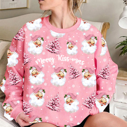 Funny Pink Santa Christmas Sweatshirt – Personalized Merry Kiss-mas & Santa Quote Holiday Pullover