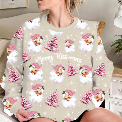 Funny Pink Santa Christmas Sweatshirt – Personalized Merry Kiss-mas & Santa Quote Holiday Pullover