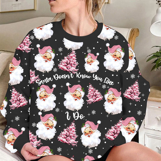 Funny Pink Santa Christmas Sweatshirt – Personalized Merry Kiss-mas & Santa Quote Holiday Pullover