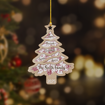 Family Name Christmas Tree Ornament – Personalized Holiday Decoration with Year