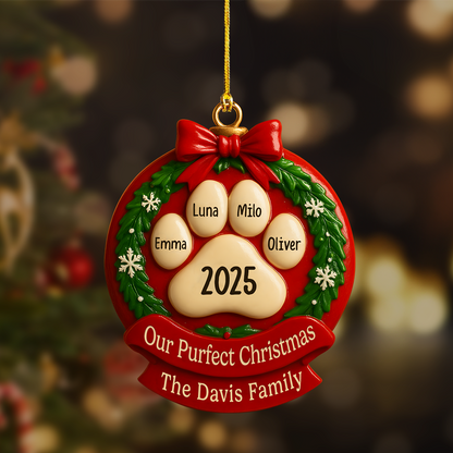 Our Purrfect Christmas Ceramic Ornament – Personalized  Pet Paw Print with Names & Family Customization