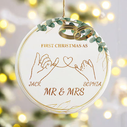 Couple Ceramic Christmas Ornament – Personalized First Married Holiday Wedding Keepsake Gift