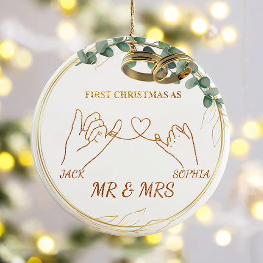 Couple Ceramic Christmas Ornament – Personalized First Married Holiday Wedding Keepsake Gift