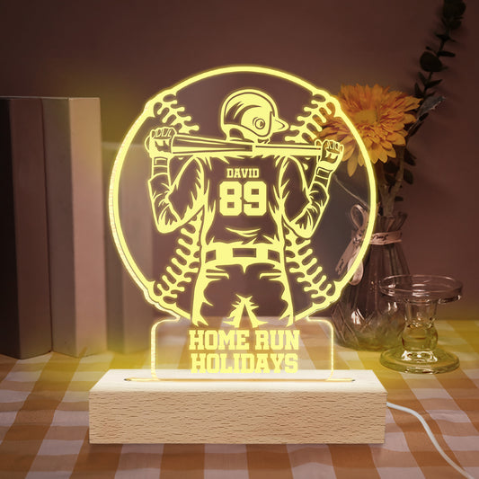 Baseball Player LED Night Light – Personalized Custom Name, Number & Quote Gift
