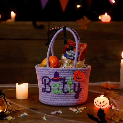 Custom Halloween Treat Bag with Name – Personalized Trick or Treat Basket | Customizable Candy Tote for Kids | Halloween Basket for Boys & Girl | Perfect Gift for Trick or Treating