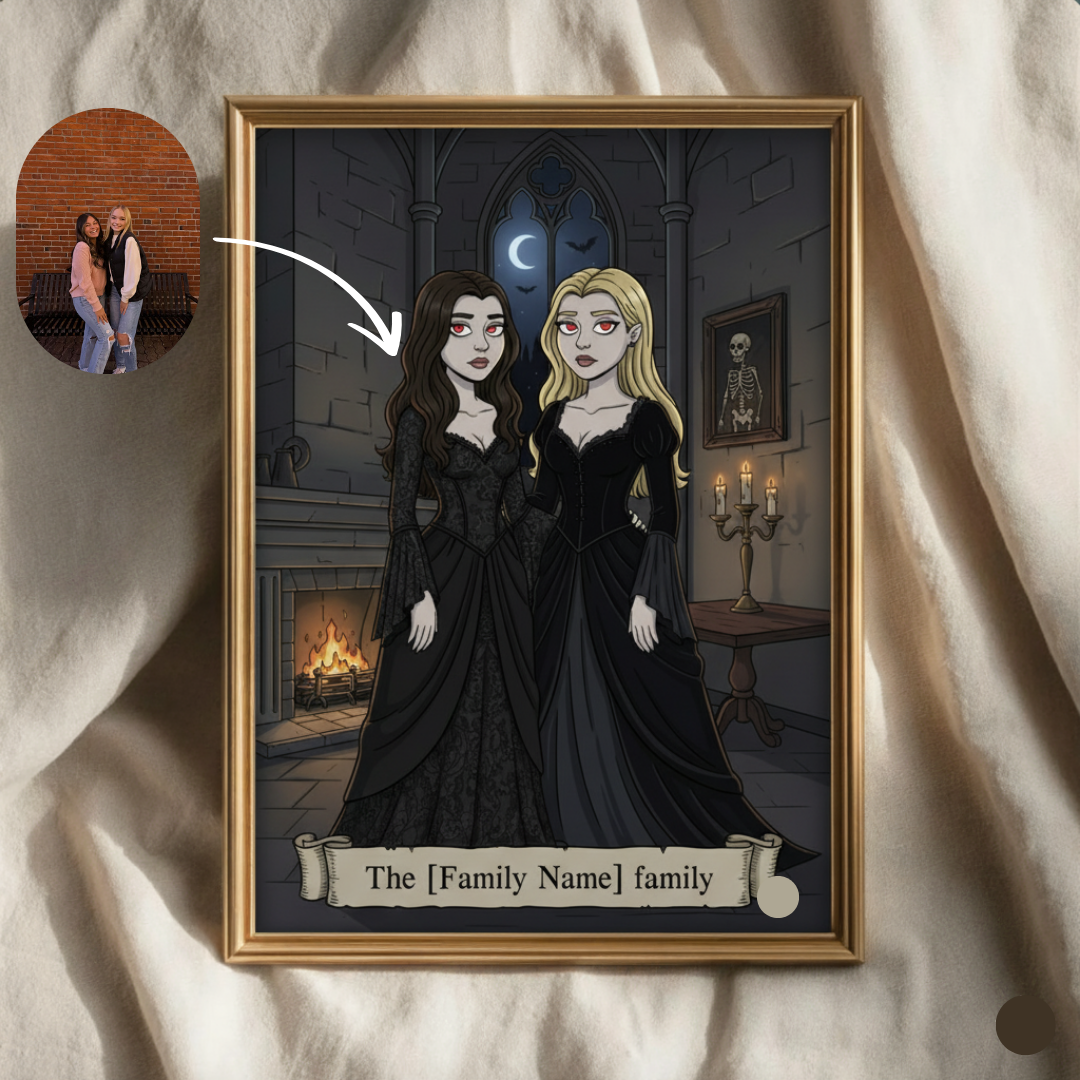 Personalized Halloween Family Portrait | Spooky Vampire Custom Gift for Family | Gothic Home Decor Wall Art