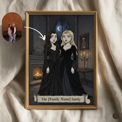 Personalized Halloween Family Portrait | Spooky Vampire Custom Gift for Family | Gothic Home Decor Wall Art