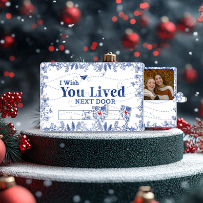 Custom Long Distance Christmas Wooden Gift Card Sleeve – Personalized Photo Gift for Best Friends, Sisters, or Long-Distance Couples