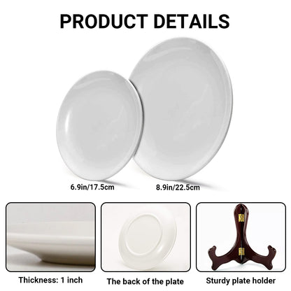 Custom Rabbit Family Ceramic Plate with Stand – Personalized Gift for Home & Family Decor