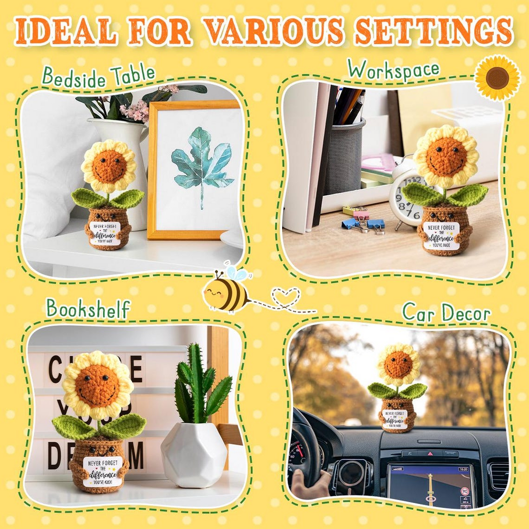 Handmade Smiling Sunflower Crochet Doll – “Never Forget the Difference You’ve Made” – Inspirational Appreciation Gift for Coworkers, Friends, Teachers & Loved Ones