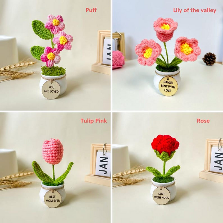 Positive Quote Crochet Flower Arrangement – Handmade Gift for Mother’s Day, Christmas, or Special Occasions
