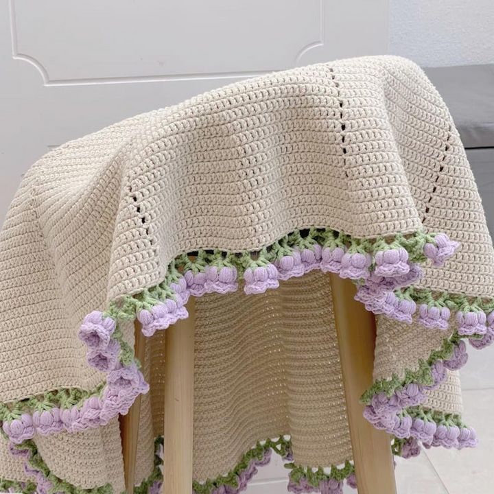 Handmade Crochet Sunflower Blanket – Cozy Beige Throw with Bright Yellow Floral Edging, Unique Home & Gift Idea