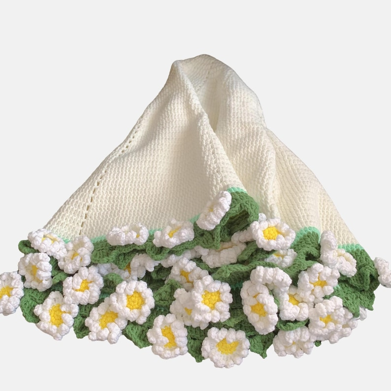 Handmade Crochet Sunflower Blanket – Cozy Beige Throw with Bright Yellow Floral Edging, Unique Home & Gift Idea