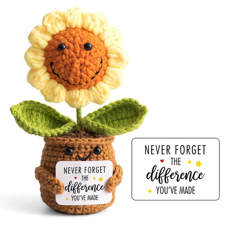 Handmade Smiling Sunflower Crochet Doll – “Never Forget the Difference You’ve Made” – Inspirational Appreciation Gift for Coworkers, Friends, Teachers & Loved Ones