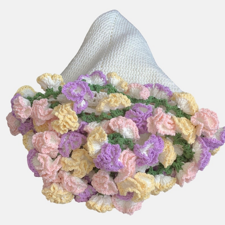 Handmade Crochet Sunflower Blanket – Cozy Beige Throw with Bright Yellow Floral Edging, Unique Home & Gift Idea