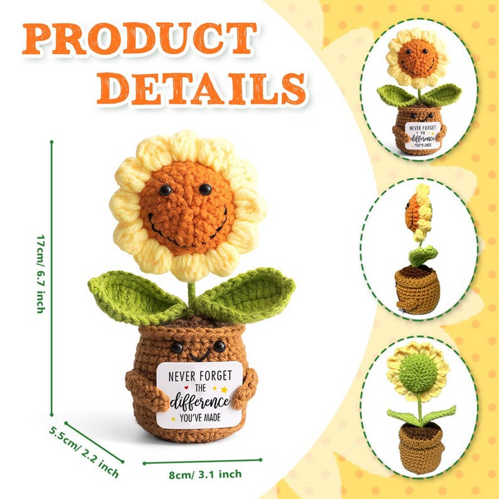 Handmade Smiling Sunflower Crochet Doll – “Never Forget the Difference You’ve Made” – Inspirational Appreciation Gift for Coworkers, Friends, Teachers & Loved Ones