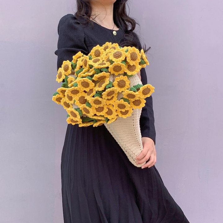Handmade Crochet Sunflower Blanket – Cozy Beige Throw with Bright Yellow Floral Edging, Unique Home & Gift Idea