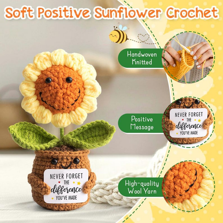 Handmade Smiling Sunflower Crochet Doll – “Never Forget the Difference You’ve Made” – Inspirational Appreciation Gift for Coworkers, Friends, Teachers & Loved Ones