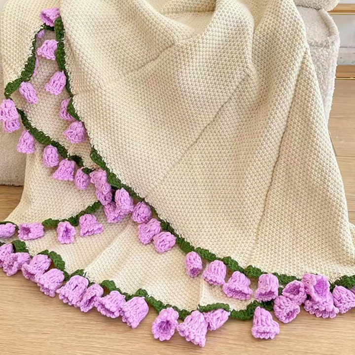 Handmade Crochet Sunflower Blanket – Cozy Beige Throw with Bright Yellow Floral Edging, Unique Home & Gift Idea