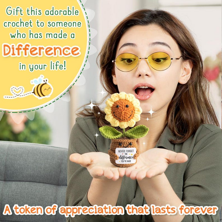 Handmade Smiling Sunflower Crochet Doll – “Never Forget the Difference You’ve Made” – Inspirational Appreciation Gift for Coworkers, Friends, Teachers & Loved Ones