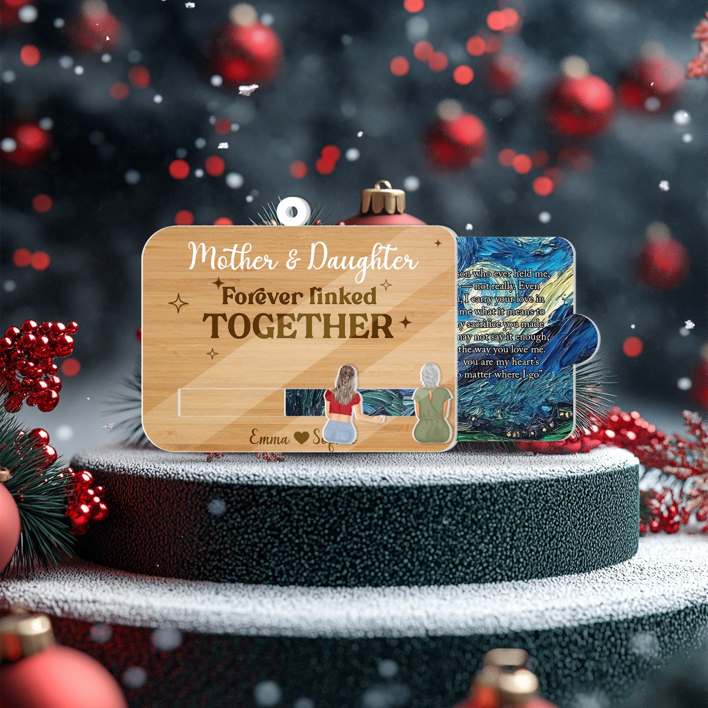 Custom Mother & Daughter Wooden Card – “Forever Linked Together” - Personalized Names & Art Background