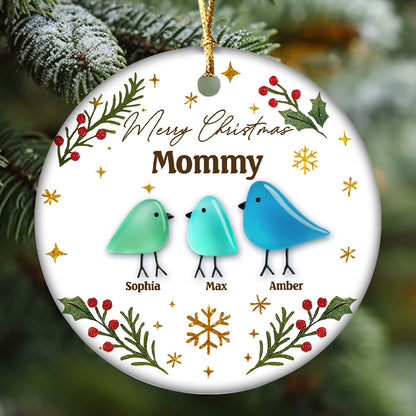 Custom Family Bird Ceramic Ornament –  Personalized Names & Birds , Holiday Gift for Family