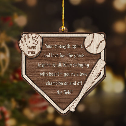 Custom Baseball Home Plate Ornament – Personalized Name, Number & Background ,Wooden & Acrylic Sports Keepsake Gift