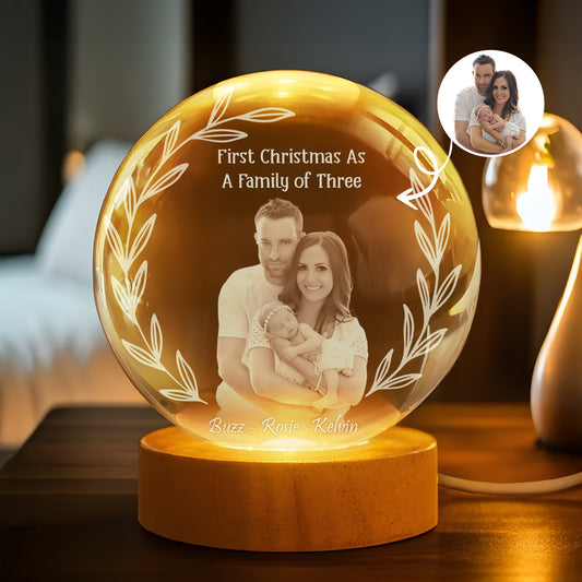 Round Custom Picture Crystal Night Light – Personalized with Photo, Names & Family Size