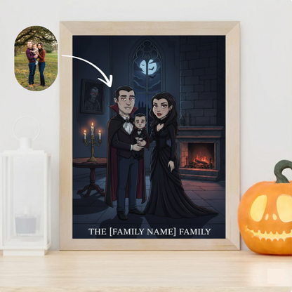 Personalized Halloween Family Portrait | Spooky Vampire Custom Gift for Family | Gothic Home Decor Wall Art