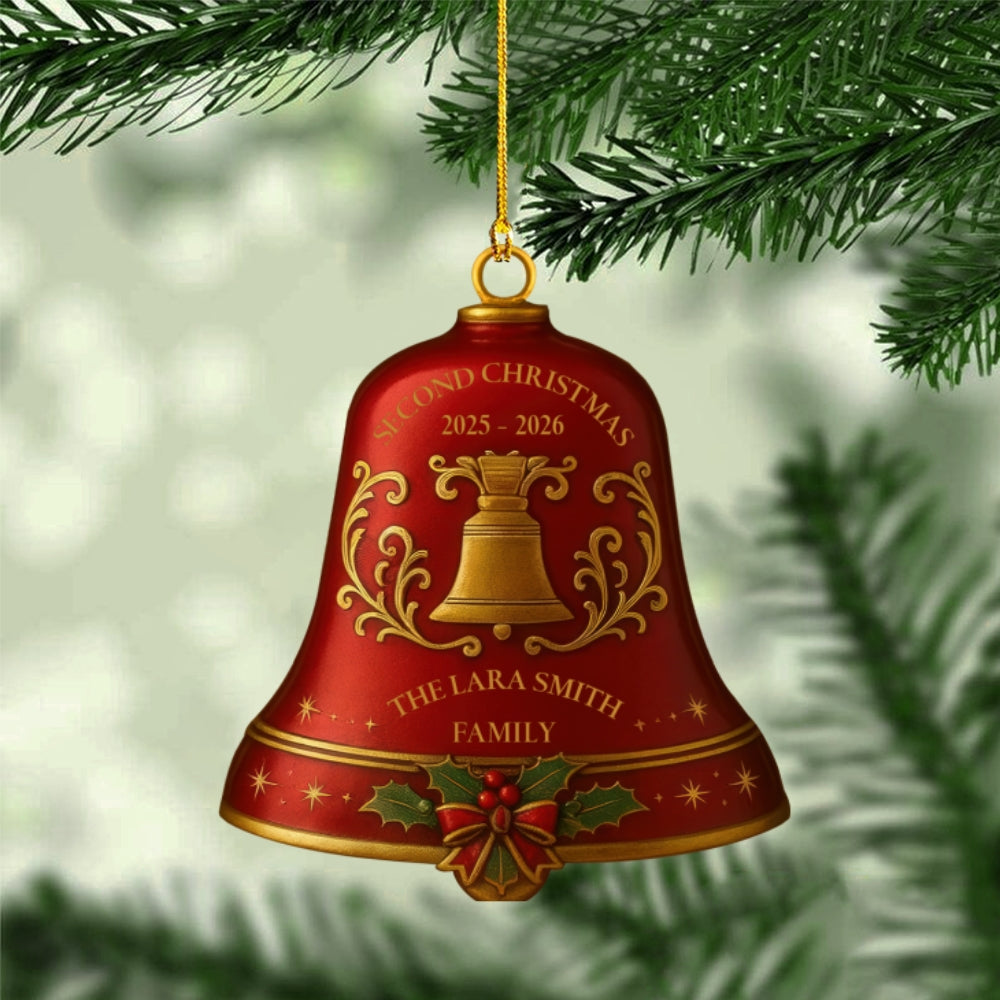 Custom Christmas Bell Ornament – Personalized Color, Year & Family Name Decoration