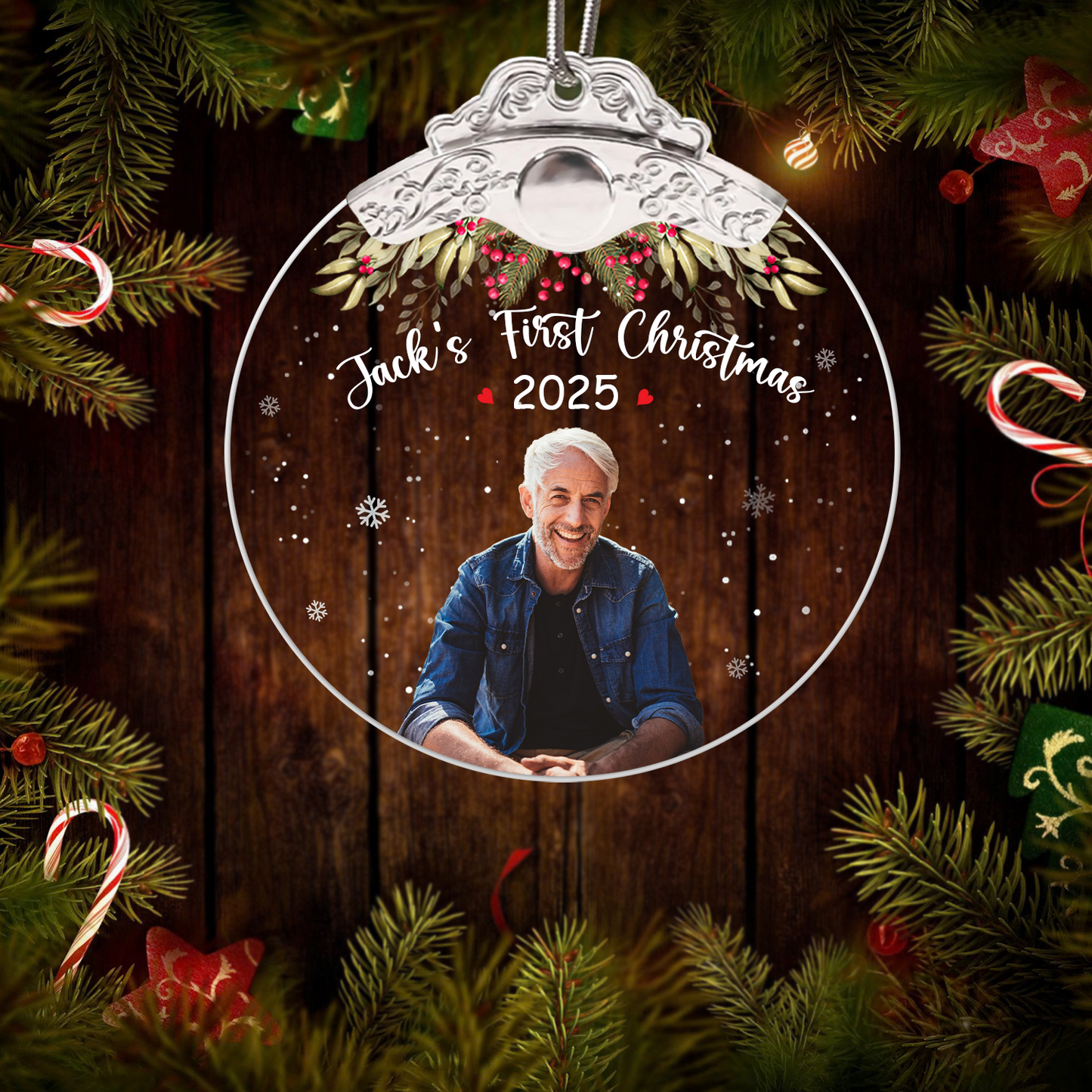 Custom Photo & Text Holiday Decoration - Personalized Christmas Ornament , Keepsake with Name & Year, Festive Hanging Ornament for Family