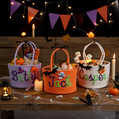 Custom Halloween Treat Bag with Name – Personalized Trick or Treat Basket | Customizable Candy Tote for Kids | Halloween Basket for Boys & Girl | Perfect Gift for Trick or Treating