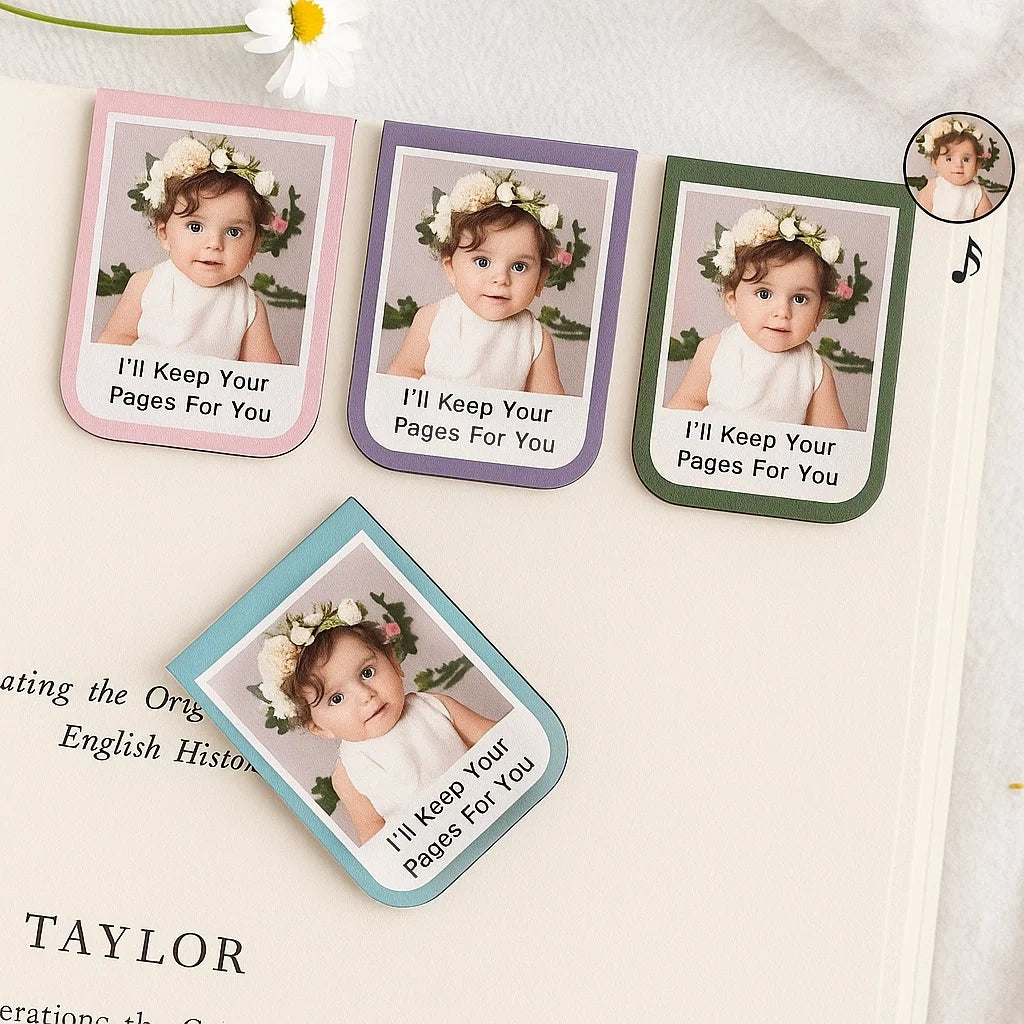 Custom Leather Magnetic Bookmark with Photo – Personalized “I’ll Keep Your Pages for You” Design