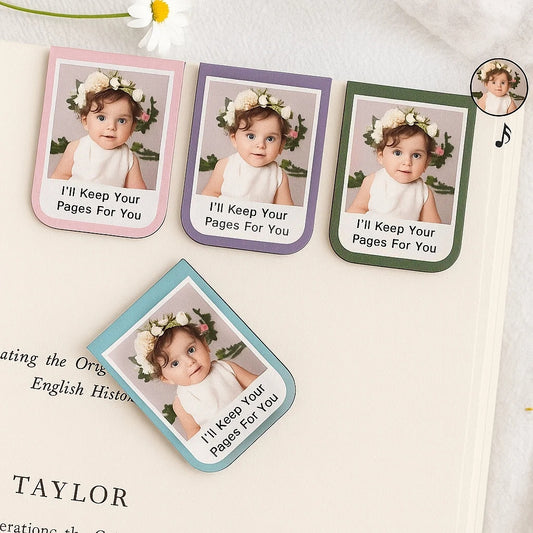 Custom Leather Magnetic Bookmark with Photo – Personalized “I’ll Keep Your Pages for You” Design