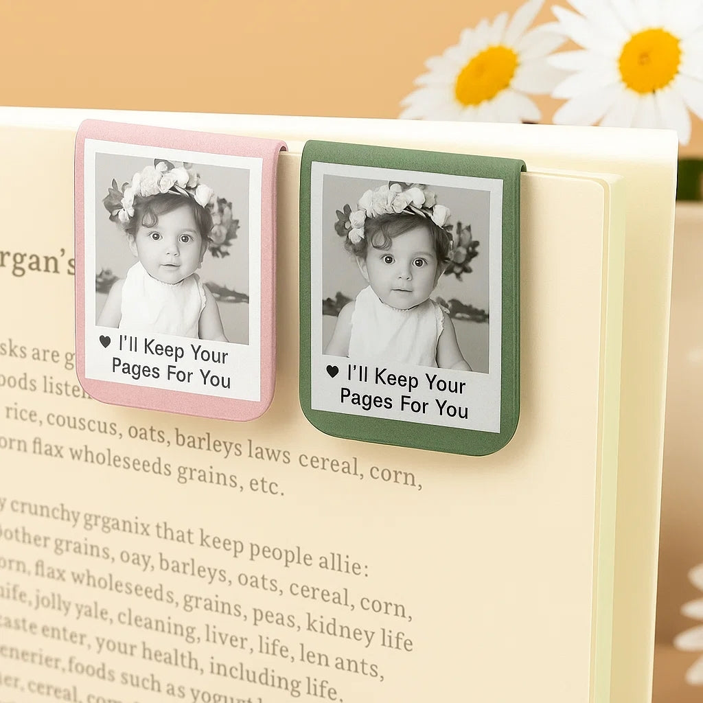 Custom Leather Magnetic Bookmark with Photo – Personalized “I’ll Keep Your Pages for You” Design